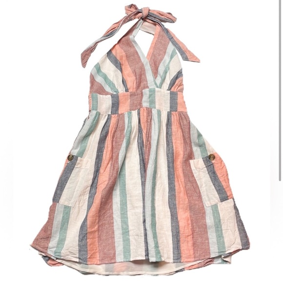 American Eagle Women's Halter Open Back Mini Multiolored Striped Dress - size S - Picture 2 of 4